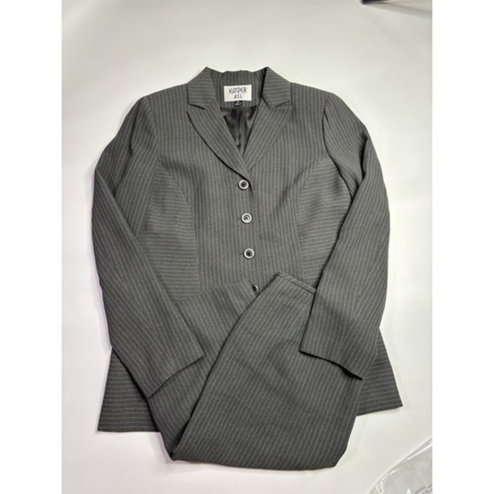 KASPER ASL Women's Classy Sz 10 Skirt Suit Jacket Blazer Gray Pinstriped Lined